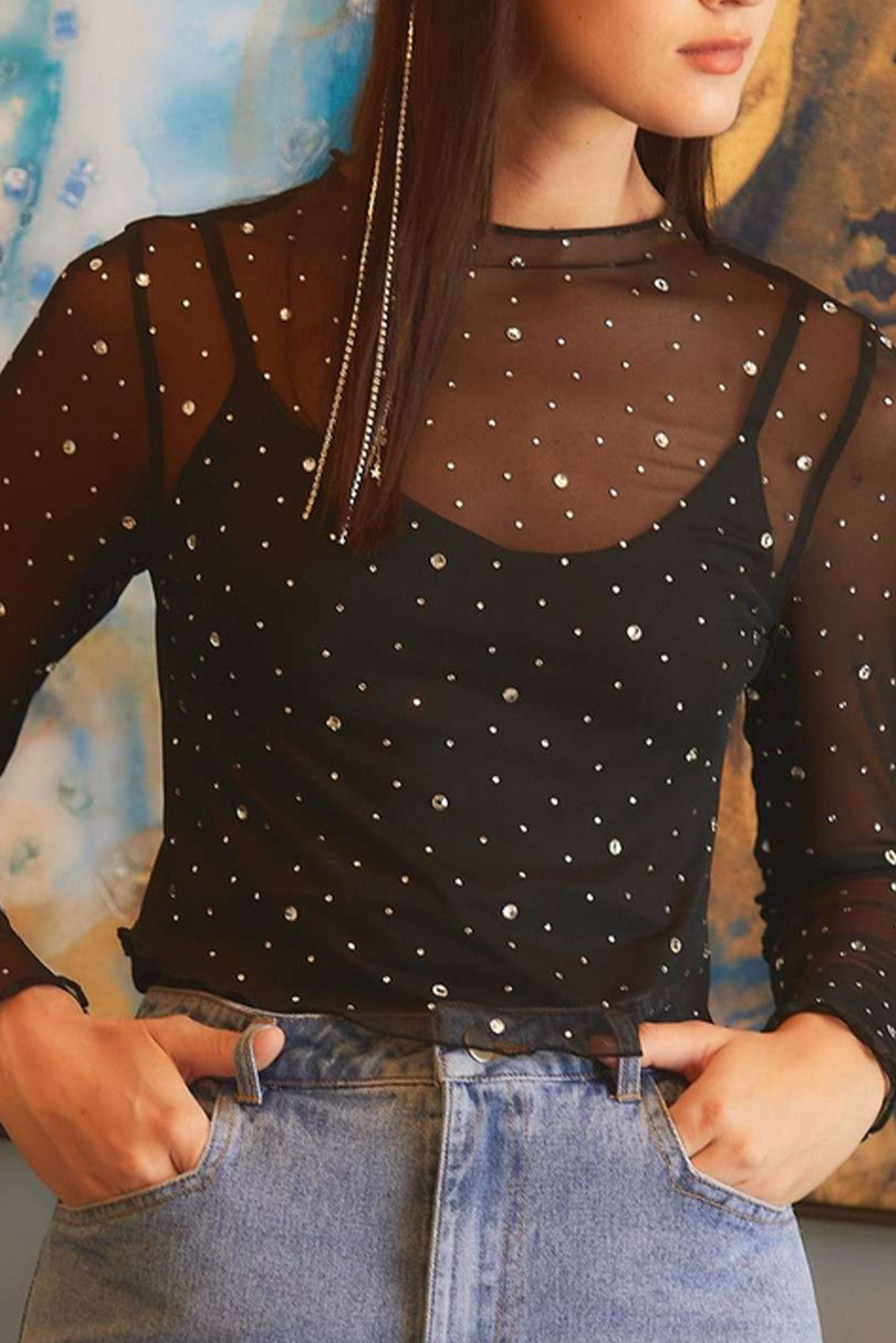 Black Rhinestone Top