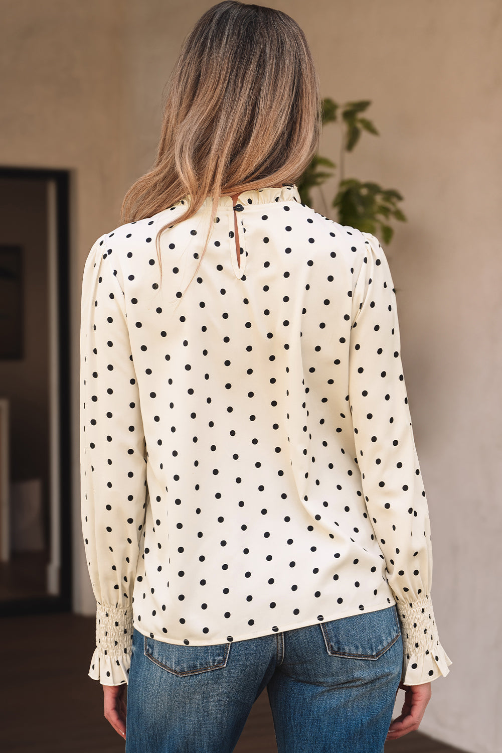 Polka Dot Lantern Sleeve Blouse