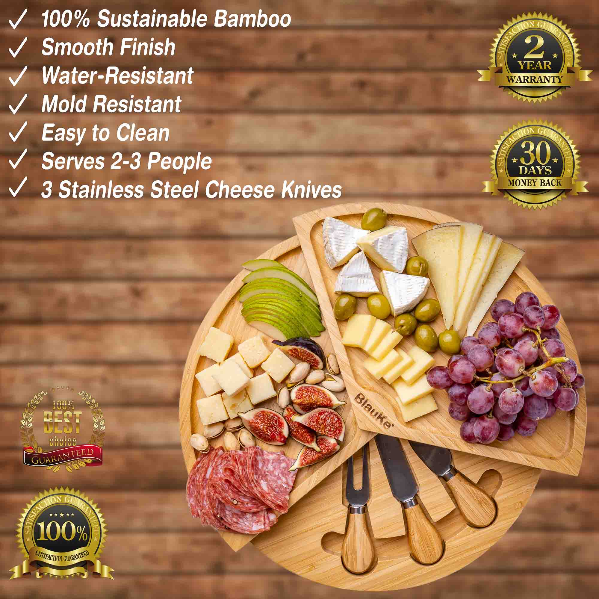 Swivel Bamboo Cheese Board and Knife Set