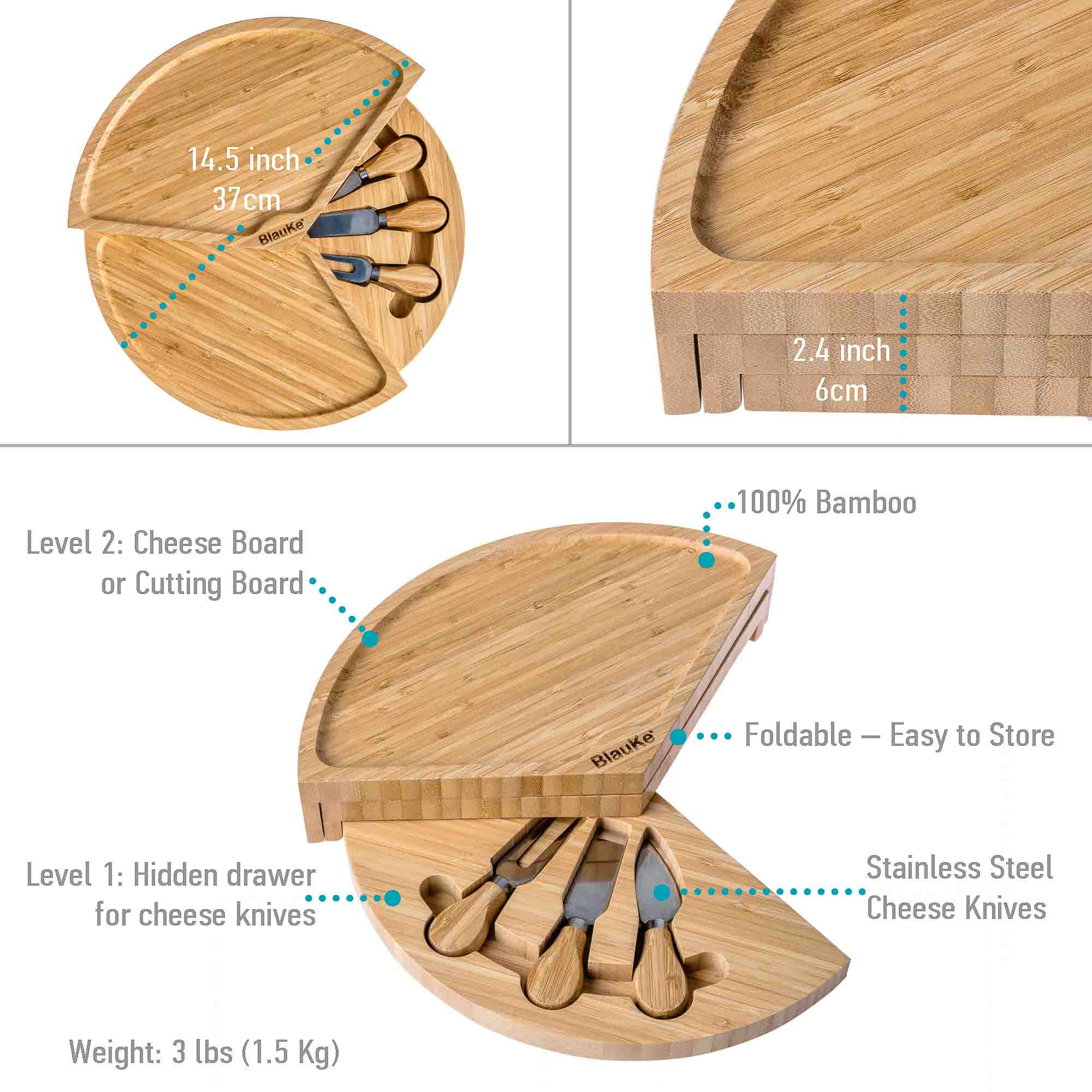 Swivel Bamboo Cheese Board and Knife Set
