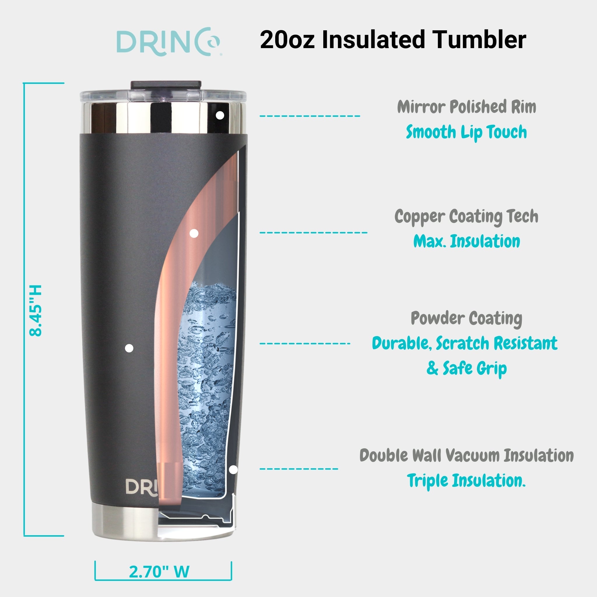 DRINCO® Tumbler w/Spill Proof Lid, 2 Straws